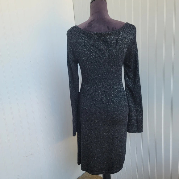 NWT WHITE HOUSE BLACK MARKET Black Silver Metallic Shimmer Knit Sweater Dress S - Picture 12 of 16